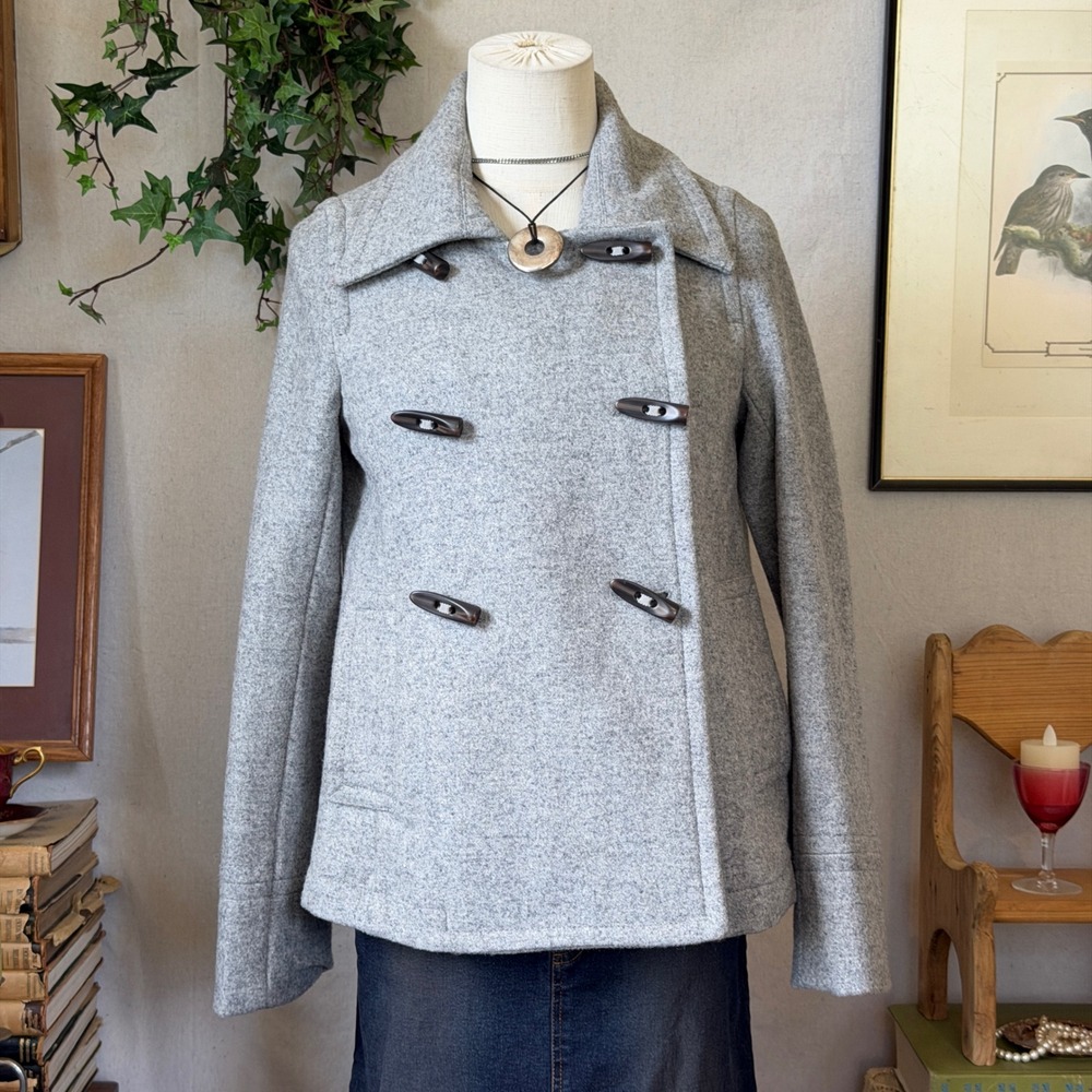 Gray Wool Pea Coat Toggle Whimsy Twee Cottagecore XSmall Fall Winter Layering